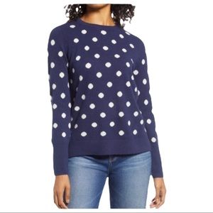 HALOGEN Cashmere Dot Crewneck Sweater Navy White NWT Medium